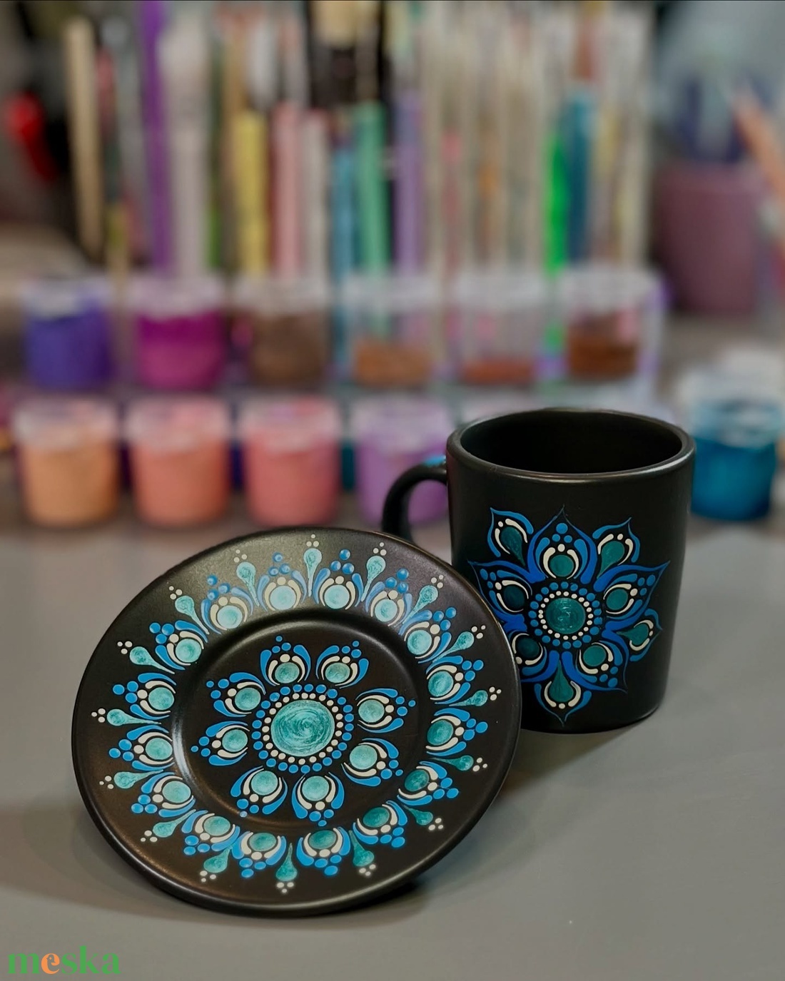 Reggeli harmónia  kézzel festett mandalás kávéscsésze alátéttel (rendelésre készül) - otthon & életmód - konyhafelszerelés, tálalás - tálalás - bögre & csésze - Meska.hu