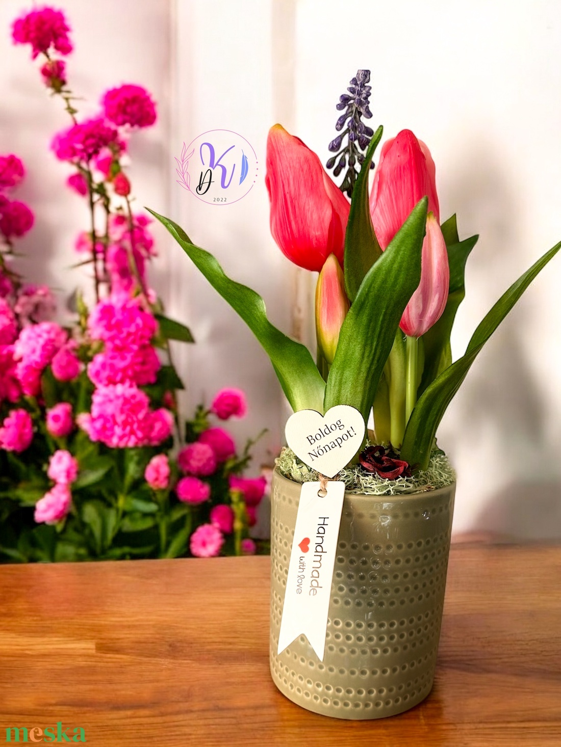 DEKOR TULIPÁN KASPÓBAN AJÁNDÉK TÁBLÁCSKÁVAL SÖTÉT RÓZSASZÍN - otthon & életmód - dekoráció - virágdísz és tartó - csokor & virágdísz - Meska.hu DEKOR TULIPÁN KASPÓBAN AJÁNDÉK TÁBLÁCSKÁVAL SÖTÉT RÓZSASZÍN - otthon & életmód - dekoráció - virágdísz és tartó - csokor & virágdísz - Meska.hu