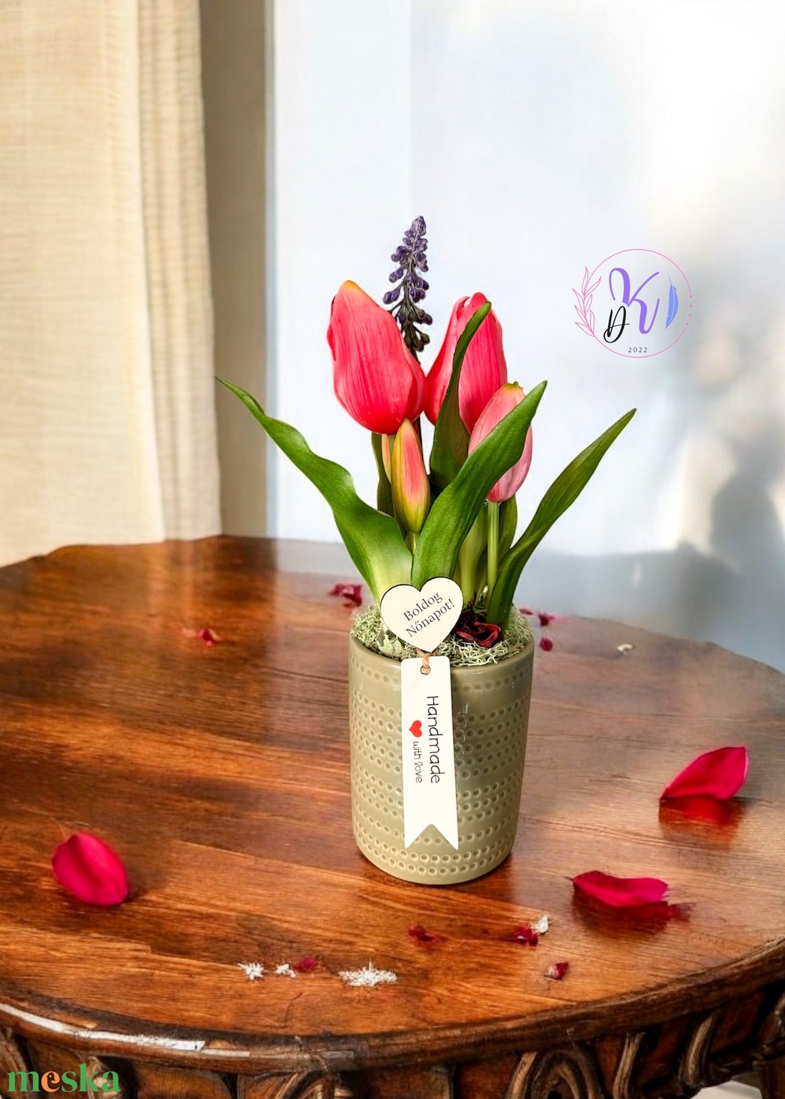 DEKOR TULIPÁN KASPÓBAN AJÁNDÉK TÁBLÁCSKÁVAL SÖTÉT RÓZSASZÍN - otthon & életmód - dekoráció - virágdísz és tartó - csokor & virágdísz - Meska.hu DEKOR TULIPÁN KASPÓBAN AJÁNDÉK TÁBLÁCSKÁVAL SÖTÉT RÓZSASZÍN - otthon & életmód - dekoráció - virágdísz és tartó - csokor & virágdísz - Meska.hu