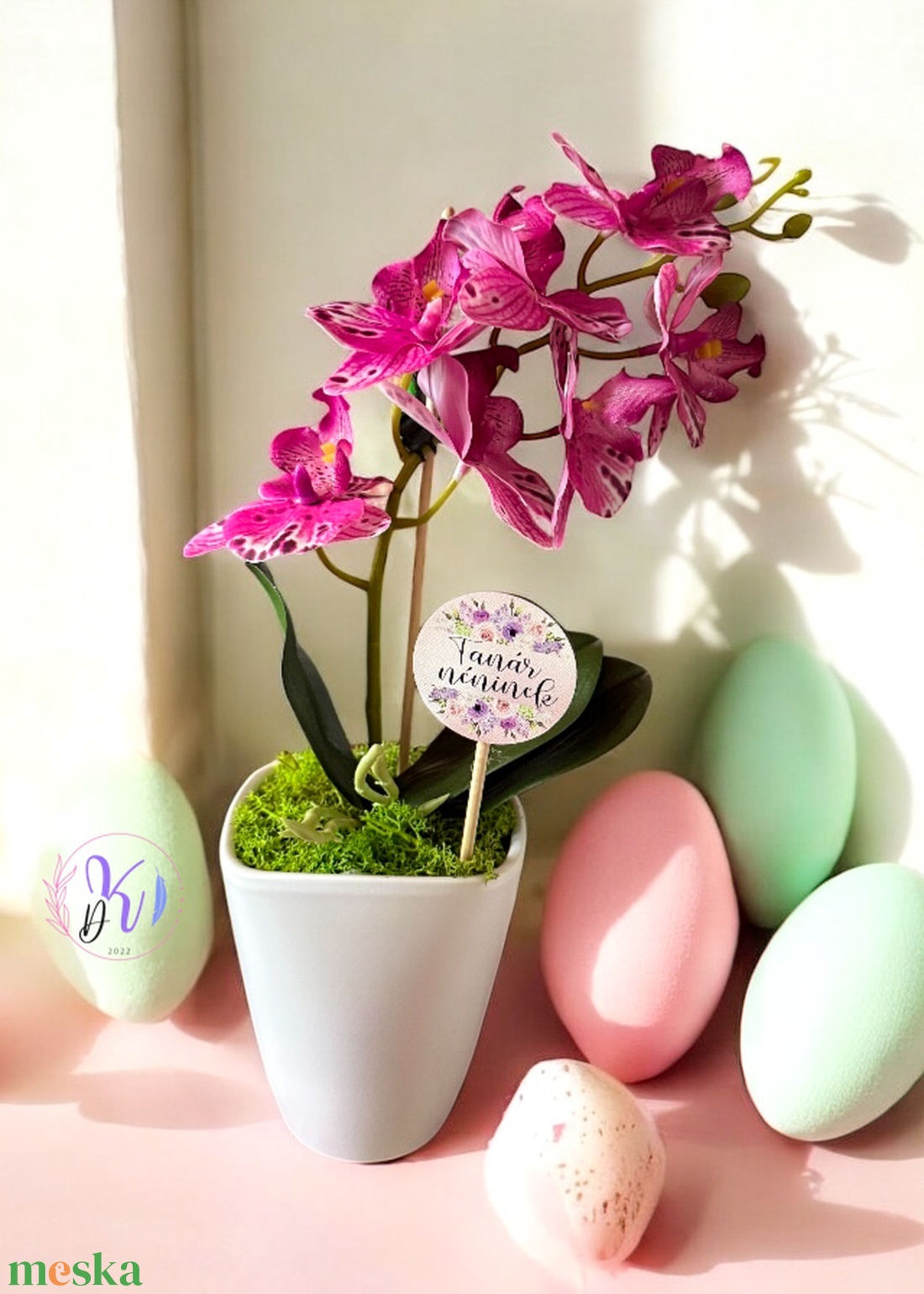 Dekor Orchidea Kaspóban tanárnénis táblával - otthon & életmód - dekoráció - virágdísz és tartó - csokor & virágdísz - Meska.hu