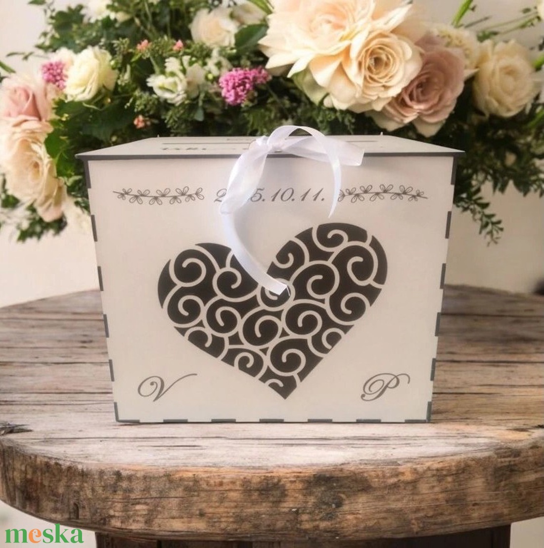 Esküvői Pénzgyűjtő Doboz Francia szíves - esküvő - emlék & ajándék - nászajándék - esküvői pénzátadó doboz - Meska.hu