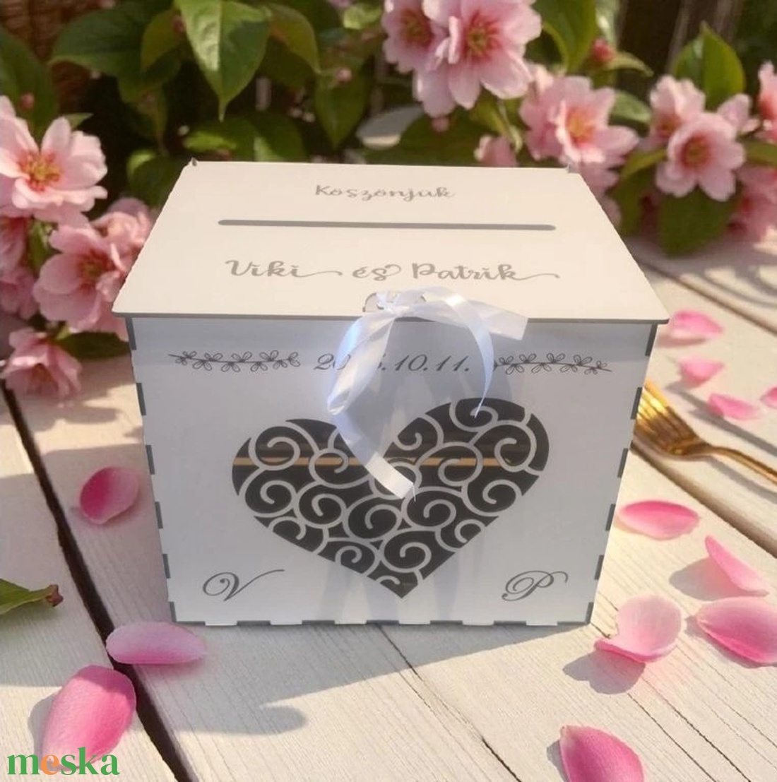 Esküvői Pénzgyűjtő Doboz Francia szíves - esküvő - emlék & ajándék - nászajándék - esküvői pénzátadó doboz - Meska.hu