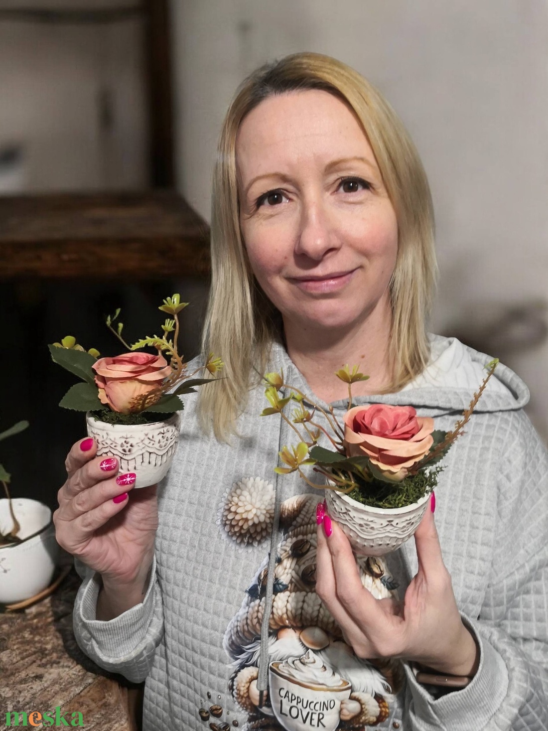 Dekor Mini Rózsa Kaspóban - otthon & életmód - virágdekoráció - virágok - virágcsokor - Meska.hu