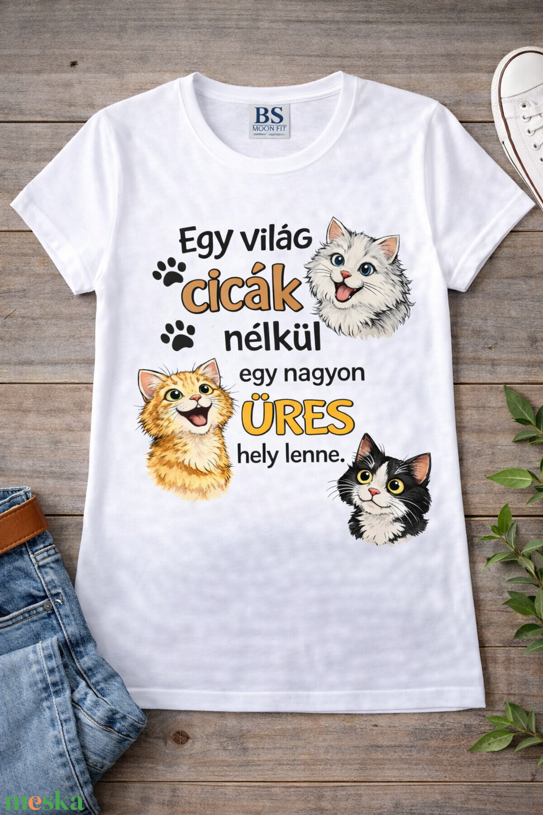 állatos Női Póló Cicás Fehér - ruha & divat - női ruha - póló, felső - Meska.hu