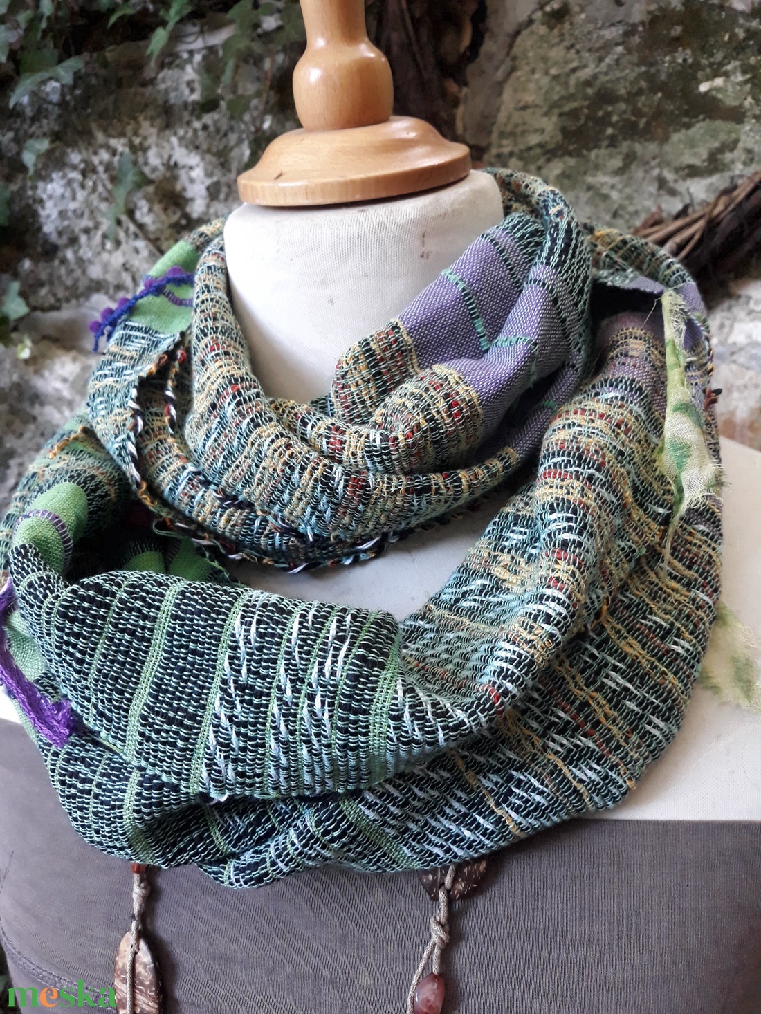 Almazöld-lila őszi-téli körkendő - ruha & divat - sál, sapka, kendő - sál - Meska.hu