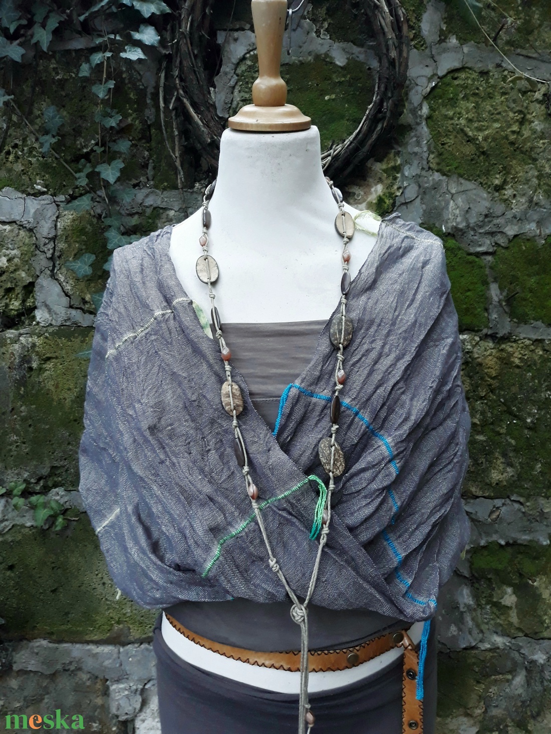 Füstszürke len- körkendő - ruha & divat - sál, sapka, kendő - kendő - Meska.hu