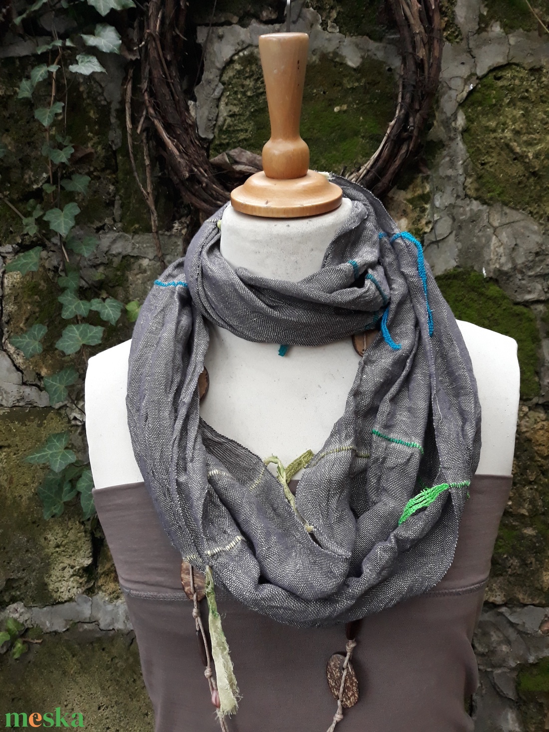 Füstszürke len- körkendő - ruha & divat - sál, sapka, kendő - kendő - Meska.hu