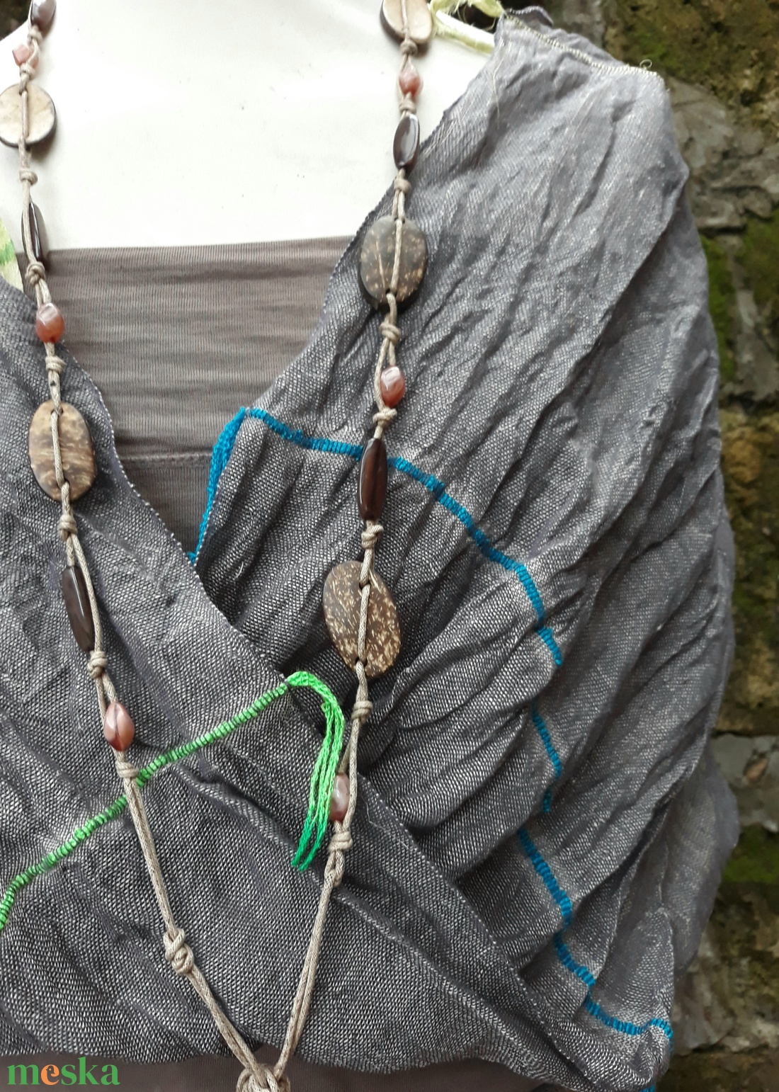 Füstszürke len- körkendő - ruha & divat - sál, sapka, kendő - kendő - Meska.hu