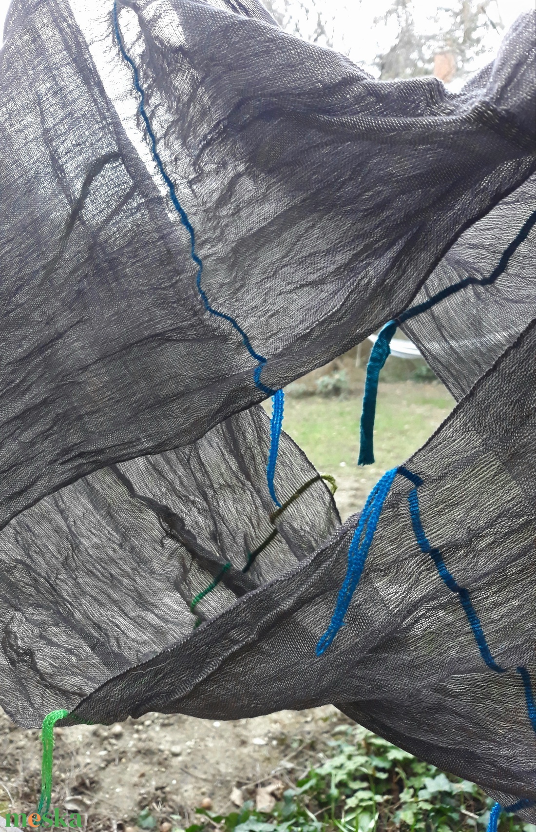 Füstszürke len- körkendő - ruha & divat - sál, sapka, kendő - kendő - Meska.hu