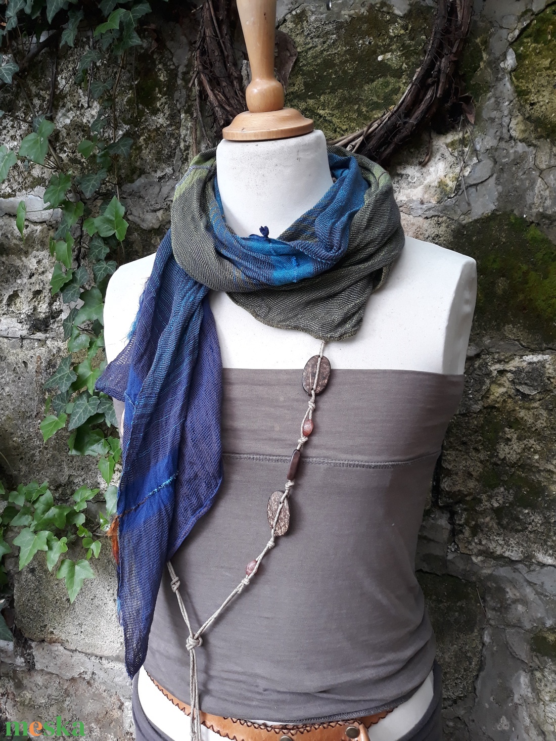 Fűzöld- középkék-ultramarin kendőcske - ruha & divat - sál, sapka, kendő - kendő - Meska.hu