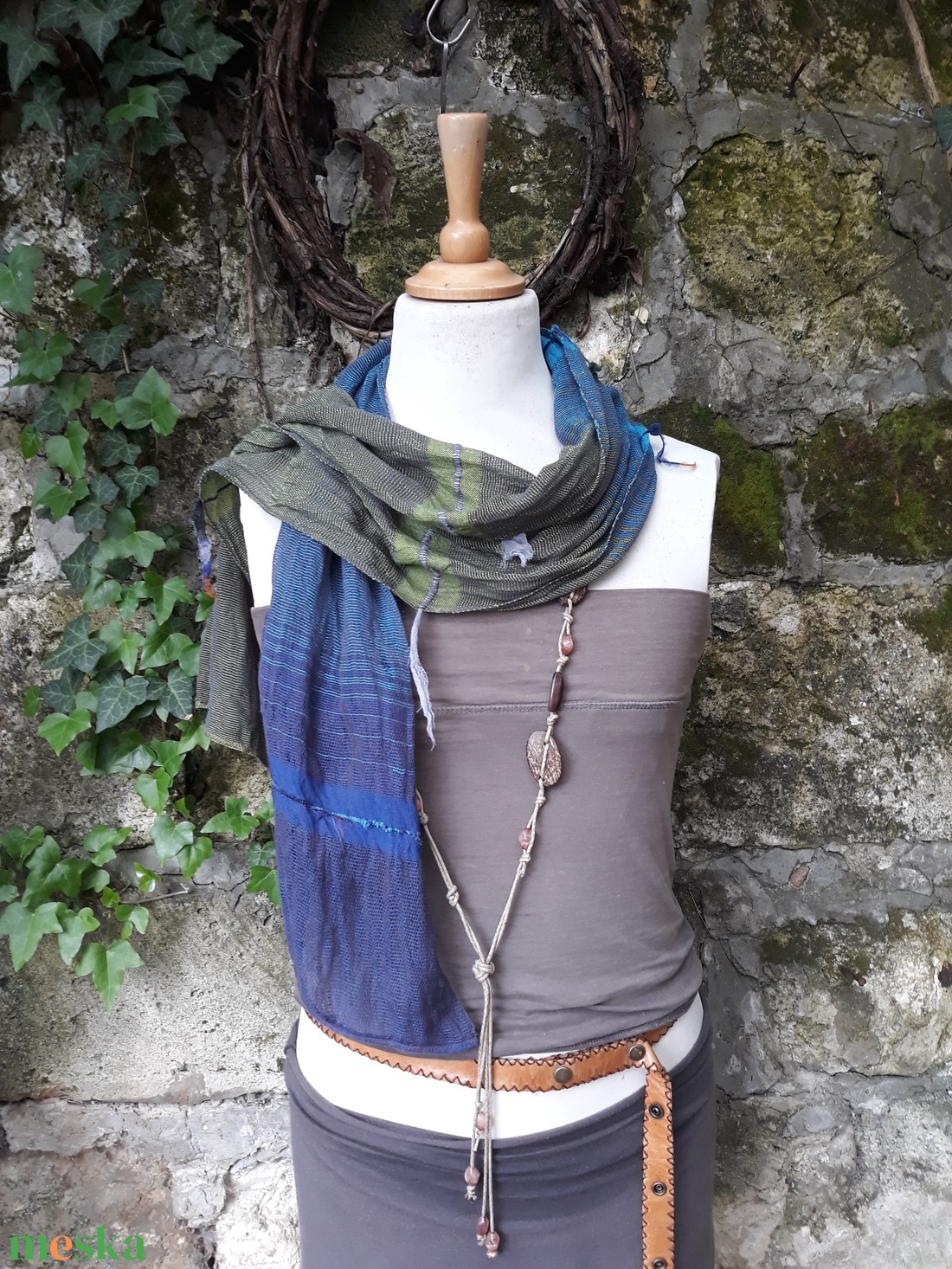 Fűzöld- középkék-ultramarin kendőcske - ruha & divat - sál, sapka, kendő - kendő - Meska.hu