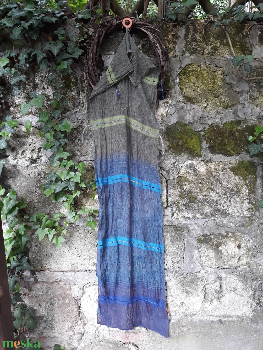 Fűzöld- középkék-ultramarin kendőcske - ruha & divat - sál, sapka, kendő - kendő - Meska.hu