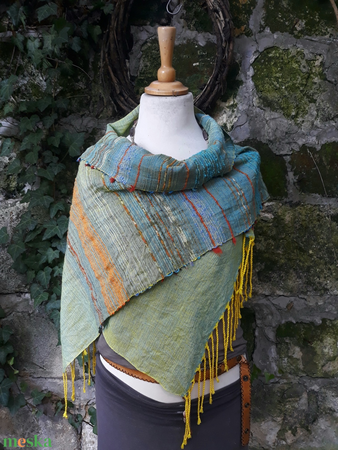 Citromzöld- vízkék pamut kendő - ruha & divat - sál, sapka, kendő - kendő - Meska.hu