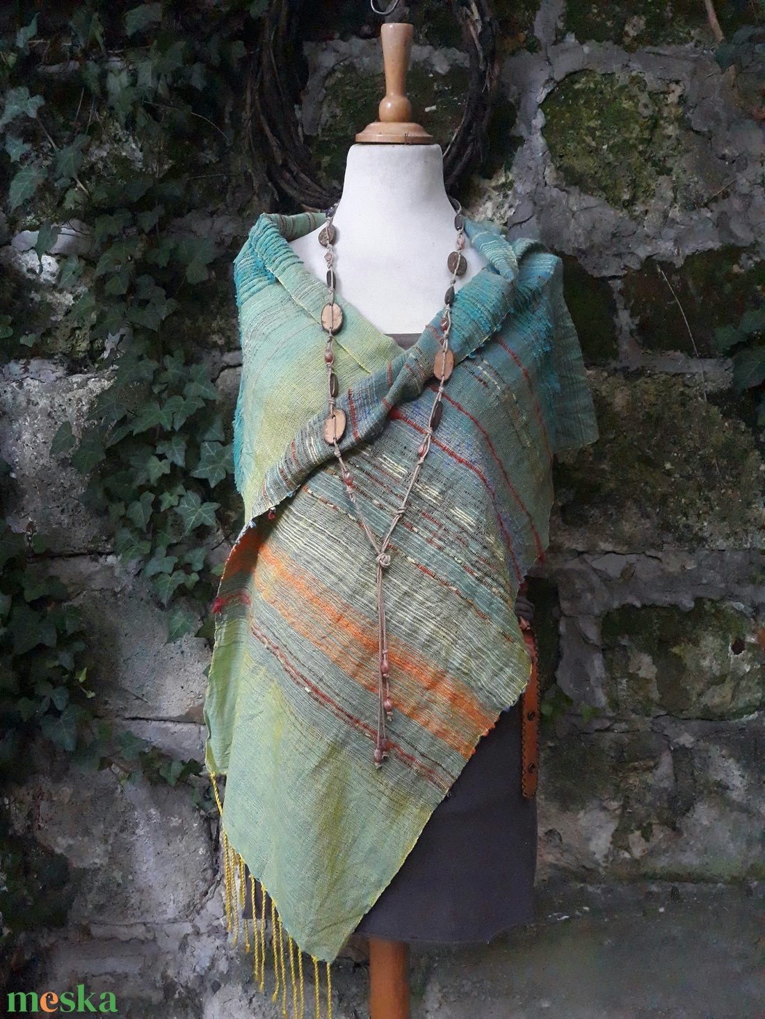 Citromzöld- vízkék pamut kendő - ruha & divat - sál, sapka, kendő - kendő - Meska.hu