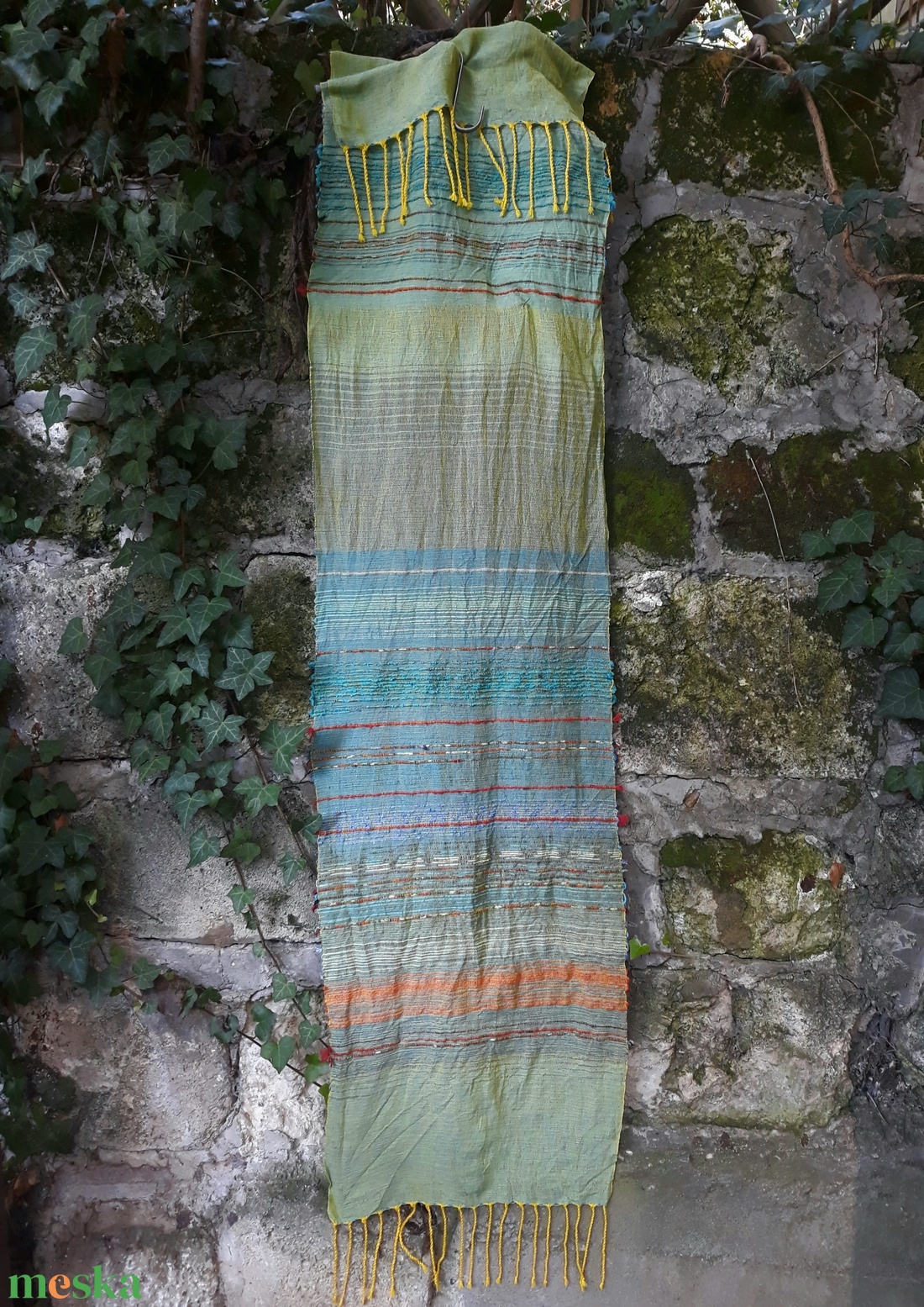 Citromzöld- vízkék pamut kendő - ruha & divat - sál, sapka, kendő - kendő - Meska.hu