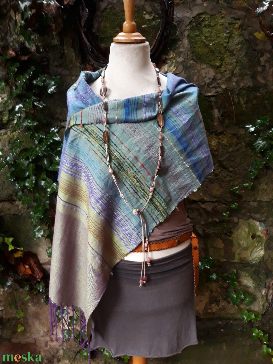 Vizeskékes-olívás színátmenetes -kendő - ruha & divat - sál, sapka, kendő - kendő - Meska.hu