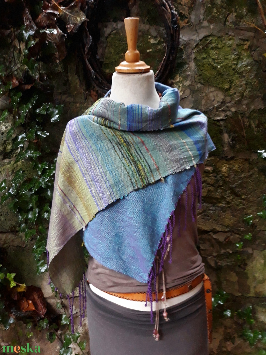 Vizeskékes-olívás színátmenetes -kendő - ruha & divat - sál, sapka, kendő - kendő - Meska.hu