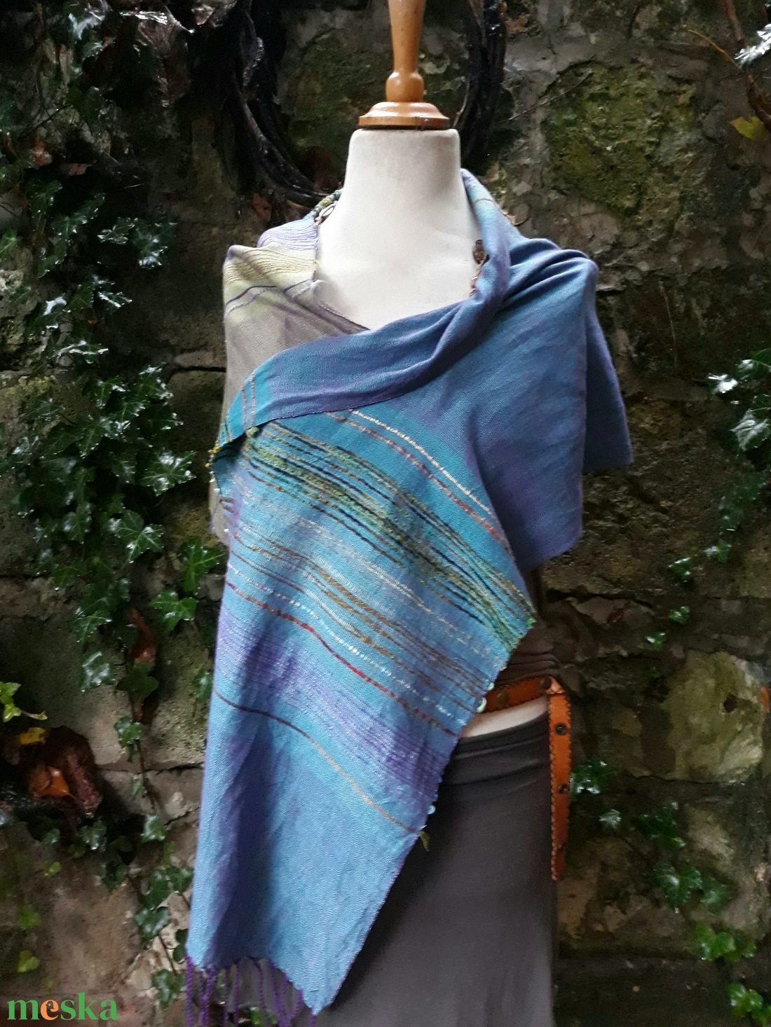 Vizeskékes-olívás színátmenetes -kendő - ruha & divat - sál, sapka, kendő - kendő - Meska.hu