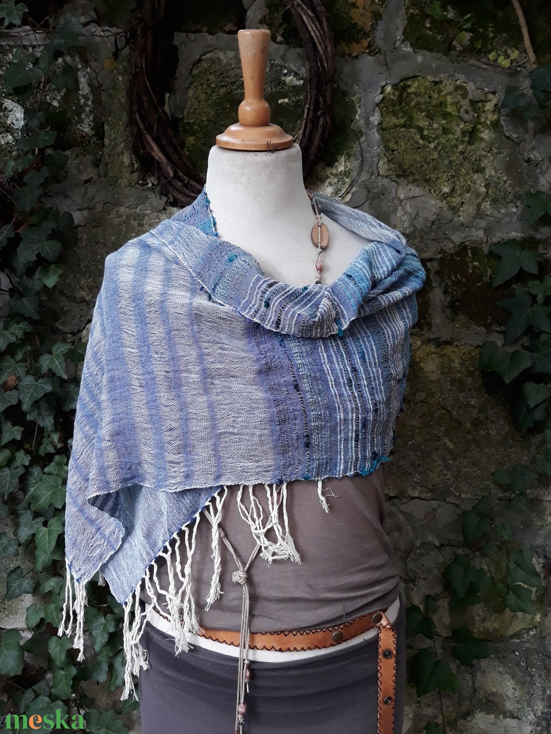 Indigós hatású kendő - ruha & divat - sál, sapka, kendő - vállkendő - Meska.hu
