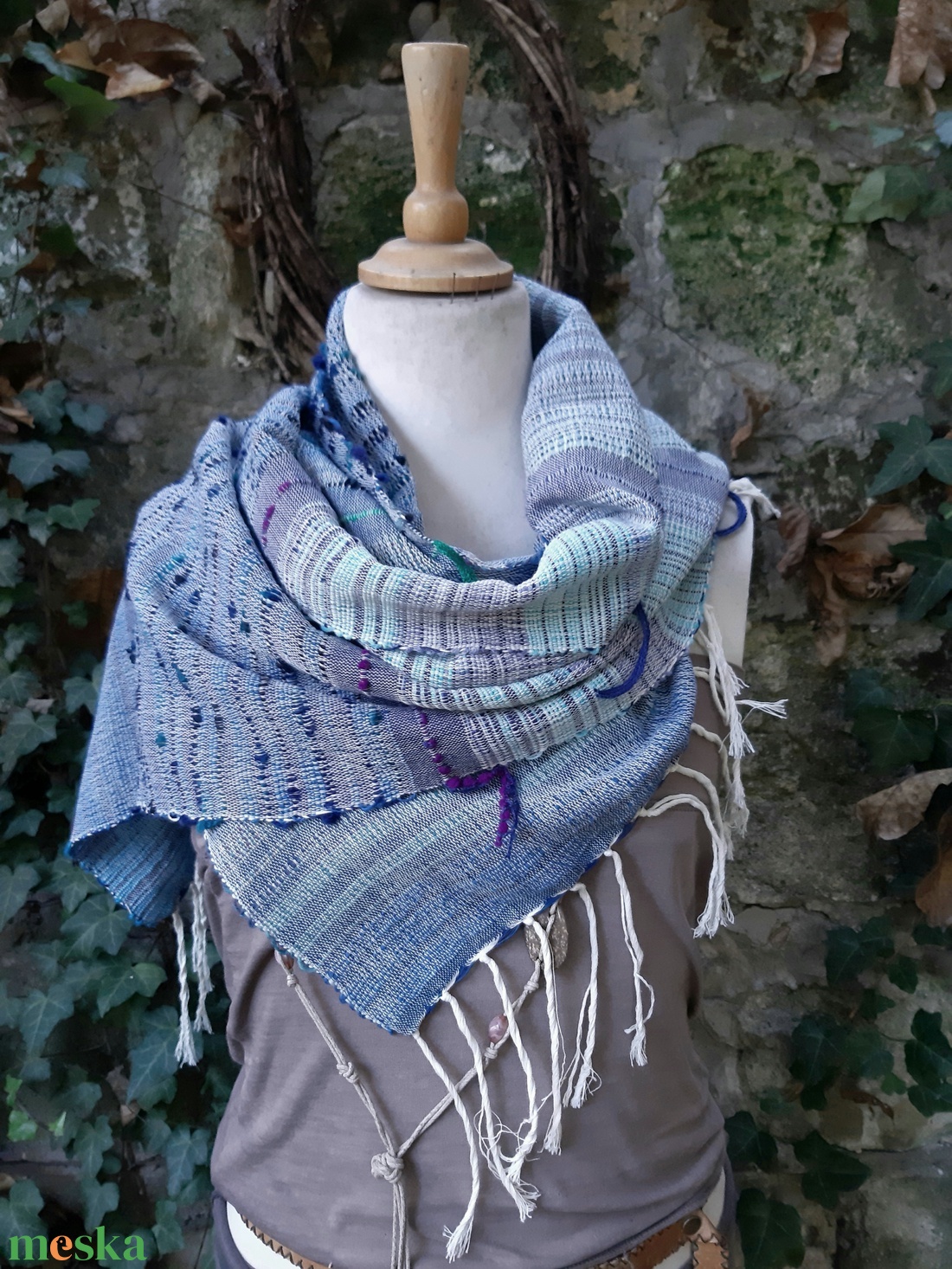 Farmerkékes  kendő - ruha & divat - sál, sapka, kendő - kendő - Meska.hu