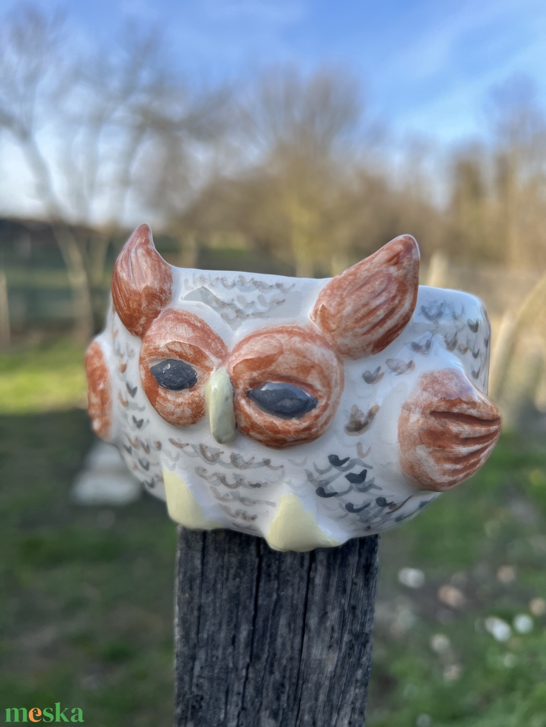 Kézzel festett baglyos kerámia tálka  - otthon & életmód - konyhafelszerelés, tálalás - tálalás - tányér & étkészlet - Meska.hu