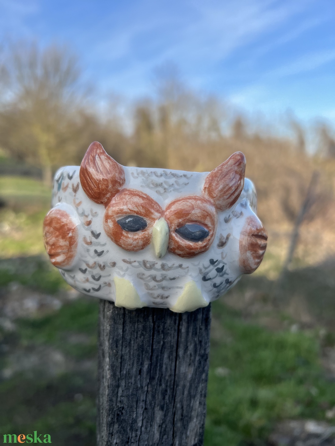 Kézzel festett baglyos kerámia tálka  - otthon & életmód - konyhafelszerelés, tálalás - tálalás - tányér & étkészlet - Meska.hu