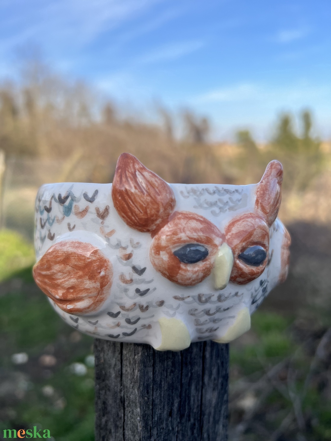 Kézzel festett baglyos kerámia tálka  - otthon & életmód - konyhafelszerelés, tálalás - tálalás - tányér & étkészlet - Meska.hu