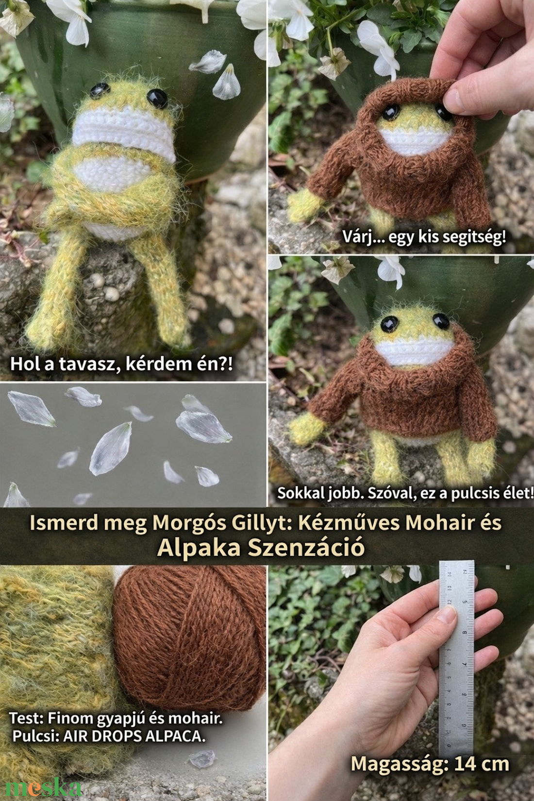 Tavaszváró béka � Kézzel kötött egyedi figura (14 cm) - otthon & életmód - dekoráció - dísztárgy - Meska.hu