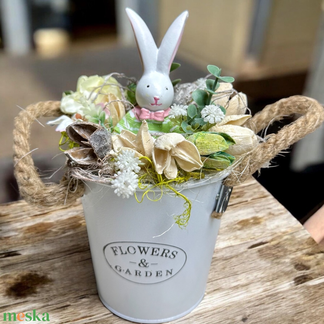 �� Tavaszi nyuszis dekor vödörben �� - ünnepi díszek, dekorációk - húsvéti díszek és dekorációk - húsvéti asztaldíszek - Meska.hu