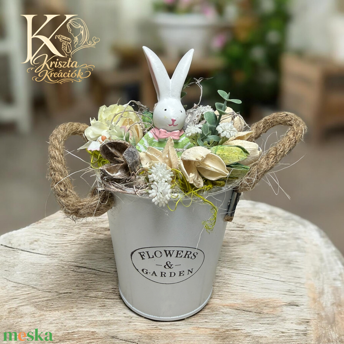 Nyuszidekor vödörben�� - otthon & életmód - dekoráció - asztal és polc dekoráció - könyvszobor - Meska.hu