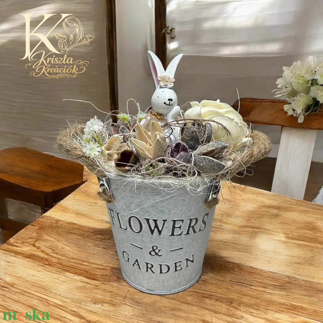 �� Kertlakó Nyuszi  Vödrös dekor - otthon & életmód - dekoráció - asztal és polc dekoráció - asztaldísz - Meska.hu