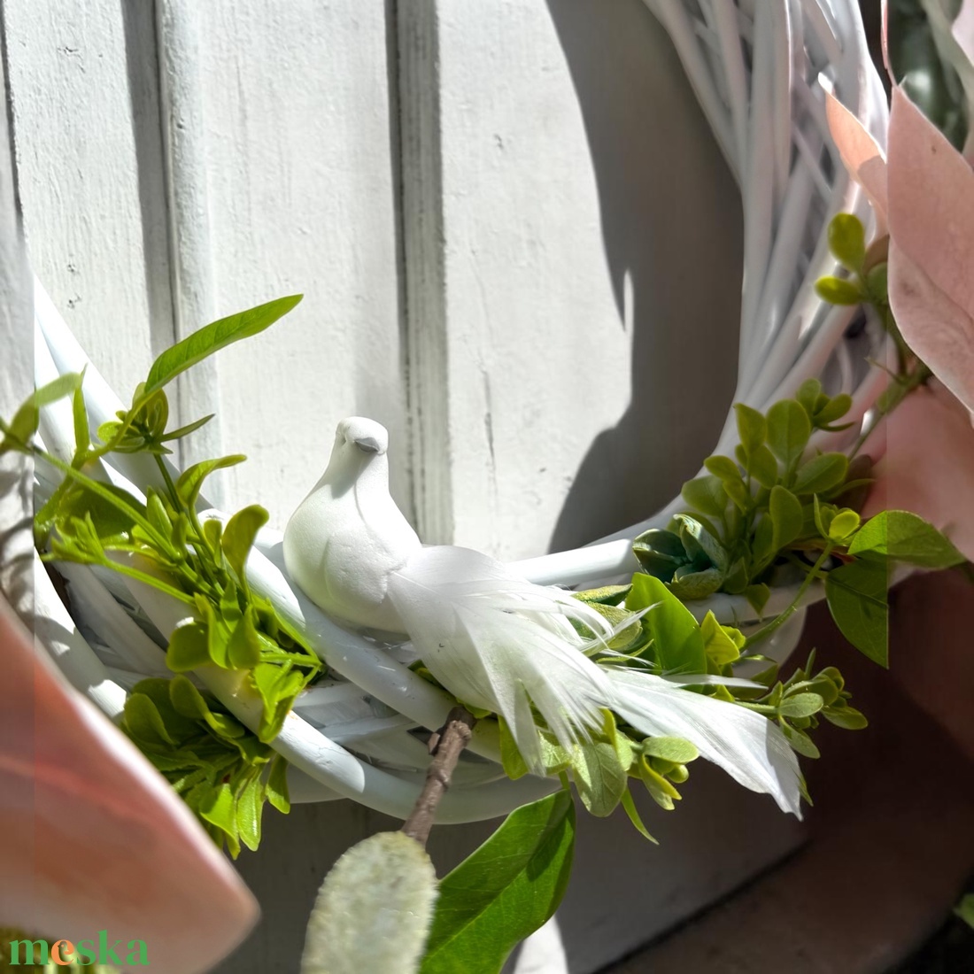  Fehér magnóliás ajtódísz galambbal � tavaszi kopogtató - otthon & életmód - dekoráció - ajtó- és ablak dekoráció - ajtódísz & kopogtató - Meska.hu