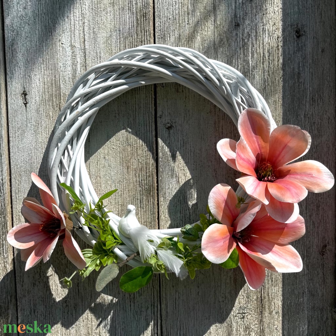  Fehér magnóliás ajtódísz galambbal � tavaszi kopogtató - otthon & életmód - dekoráció - ajtó- és ablak dekoráció - ajtódísz & kopogtató - Meska.hu