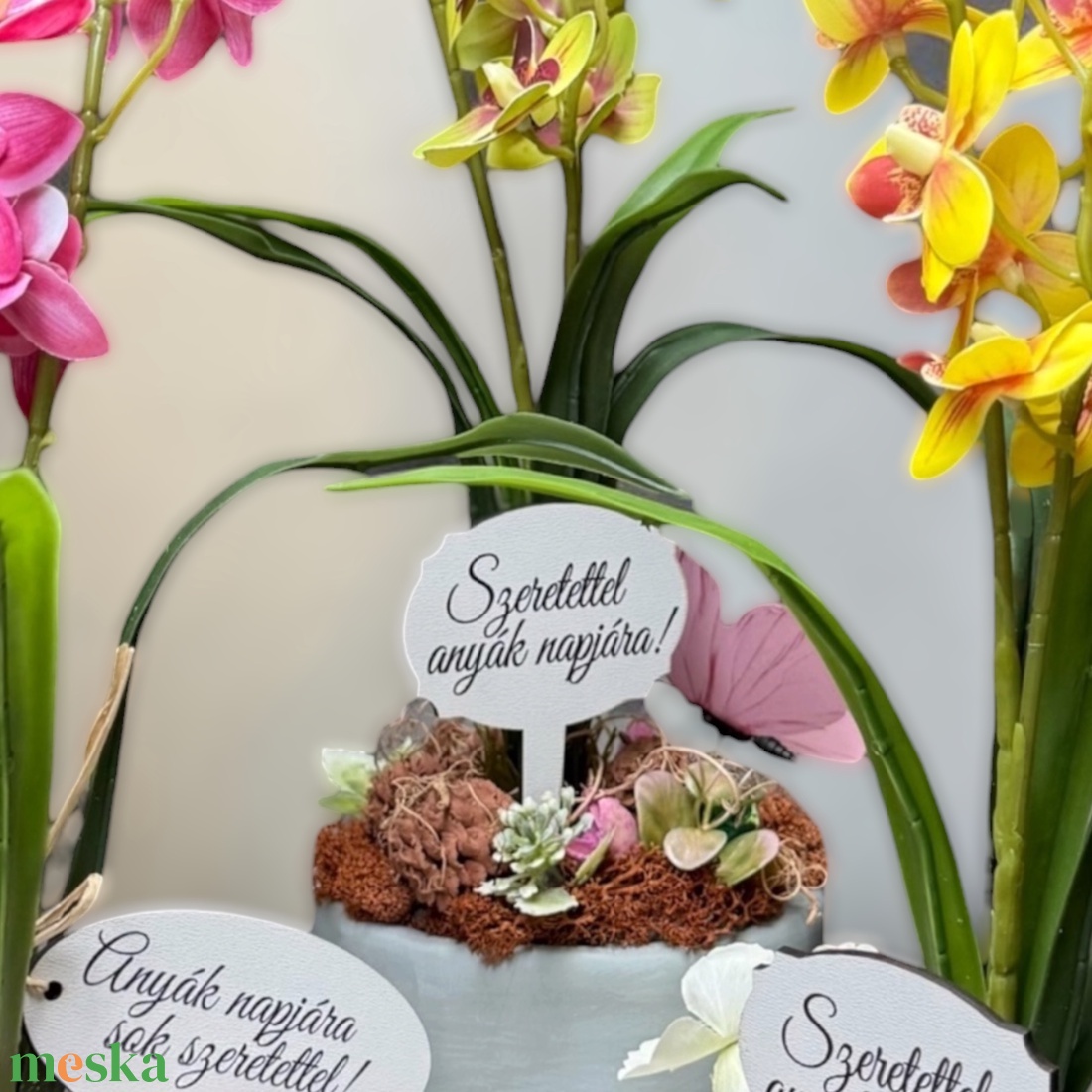  Orchideás asztaldísz pillangóval � elegáns, modern dekoráció  - otthon & életmód - dekoráció - asztal és polc dekoráció - asztaldísz - Meska.hu