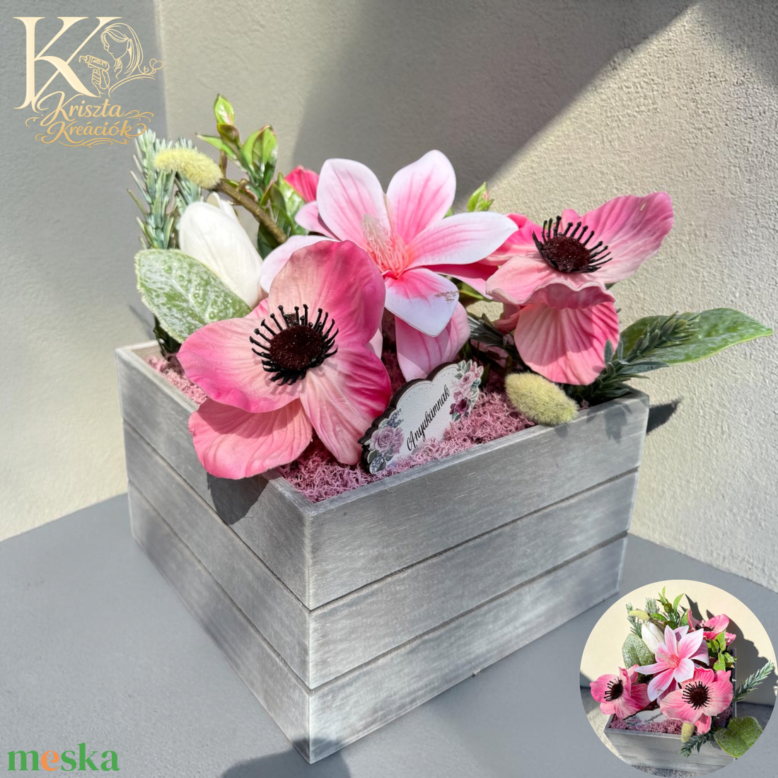  Virágbox pipaccsal és magnóliával � Anyák napi ajándék  - otthon & életmód - dekoráció - asztal és polc dekoráció - asztaldísz - Meska.hu