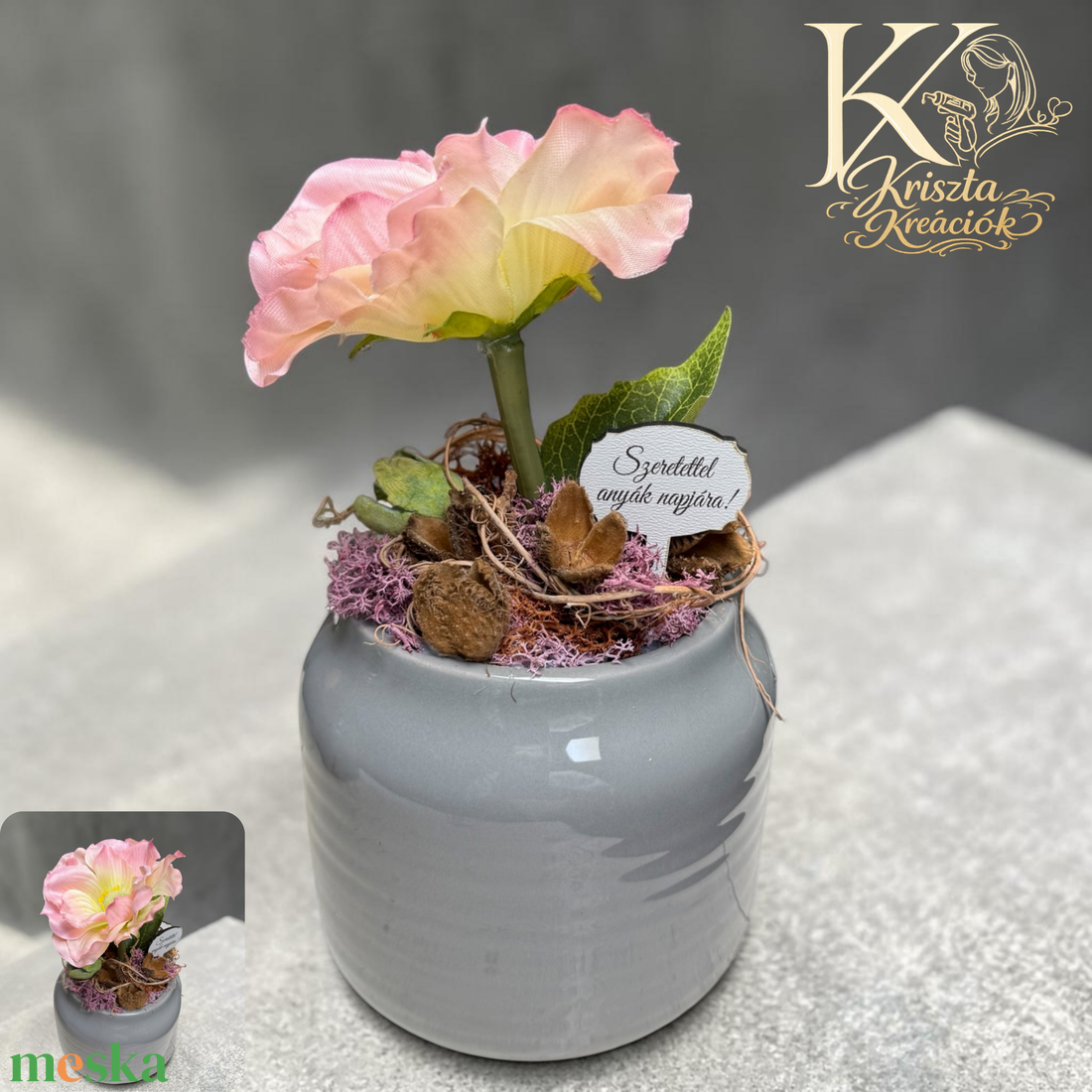  Elegáns rózsaszín virágdekor kerámia kaspóban � Anyák napi ajándék  - otthon & életmód - dekoráció - asztal és polc dekoráció - asztaldísz - Meska.hu
