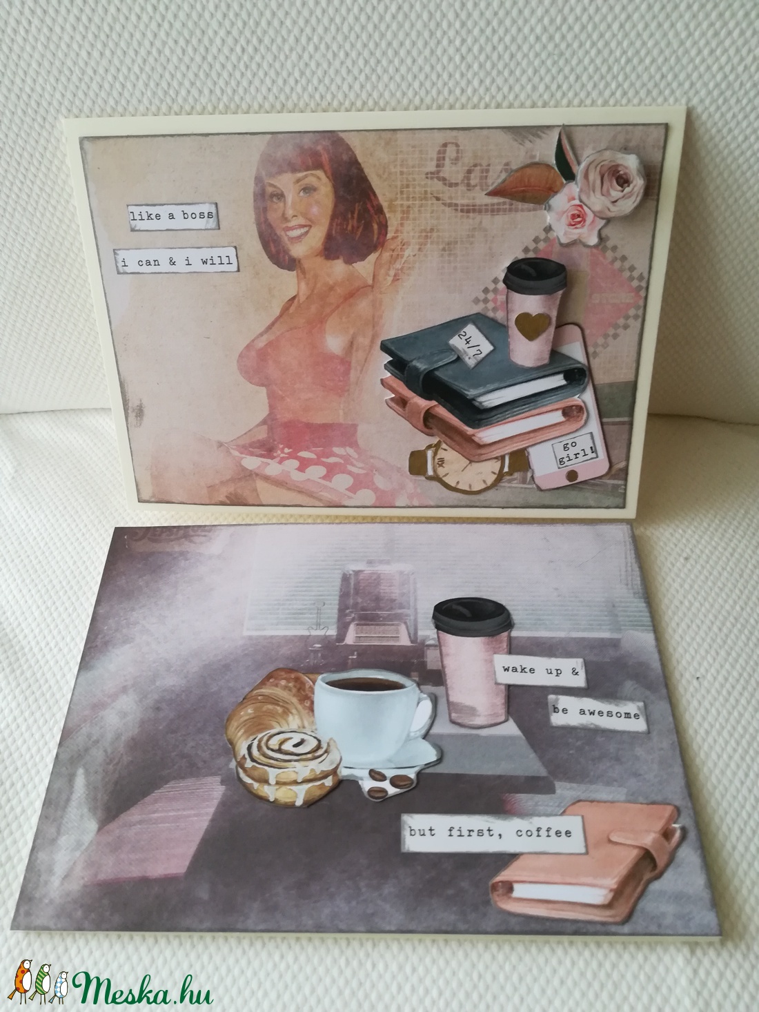 But first coffee - Go girl - 2 db képeslap - otthon & lakás - papír írószer - képeslap & levélpapír - Meska.hu