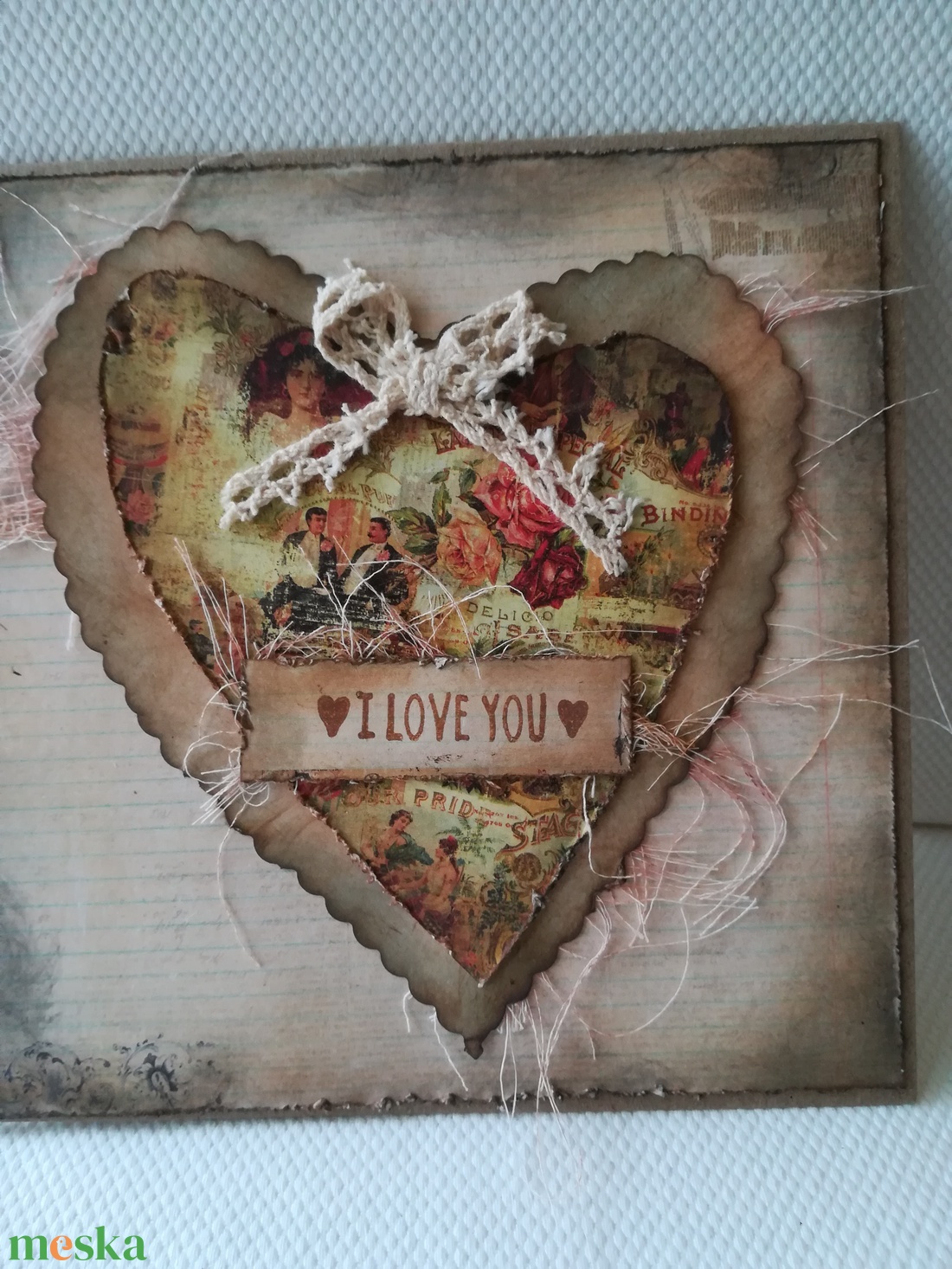 I LOVE YOU - egyedi szívecskés képeslap csipkével - otthon & életmód - papír, írószer - ajándékozás kellékei - képeslap, üdvözlőlap - Meska.hu