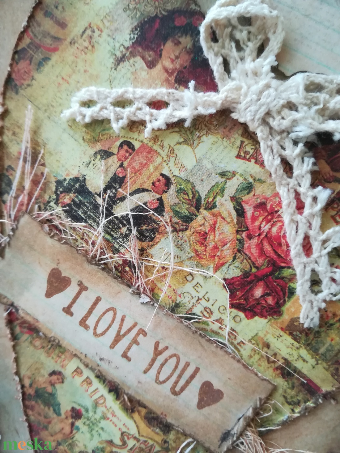 I LOVE YOU - egyedi szívecskés képeslap csipkével - otthon & életmód - papír, írószer - ajándékozás kellékei - képeslap, üdvözlőlap - Meska.hu