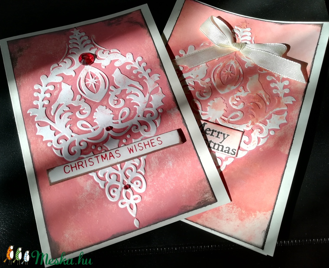 PIROS KARÁCSONY - 2 db képeslap - karácsony - karácsonyi ajándékozás - karácsonyi képeslap, üdvözlőlap, ajándékkísérő - karácsonyi ajándékozás - Meska.hu