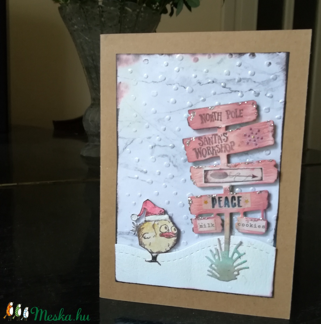 Északi sark - Mikulás műhely duó  - 1 db képeslap - karácsony - mikulás - mikulás beltéri dekoráció - Meska.hu