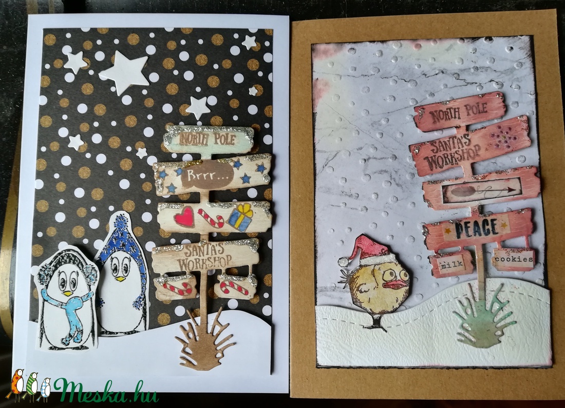 Északi sark - Mikulás műhely duó  - 1 db képeslap - karácsony - mikulás - mikulás beltéri dekoráció - Meska.hu