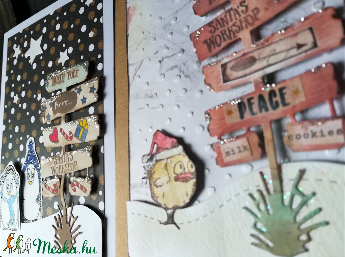 Északi sark - Mikulás műhely duó  - 1 db képeslap - karácsony - mikulás - mikulás beltéri dekoráció - Meska.hu