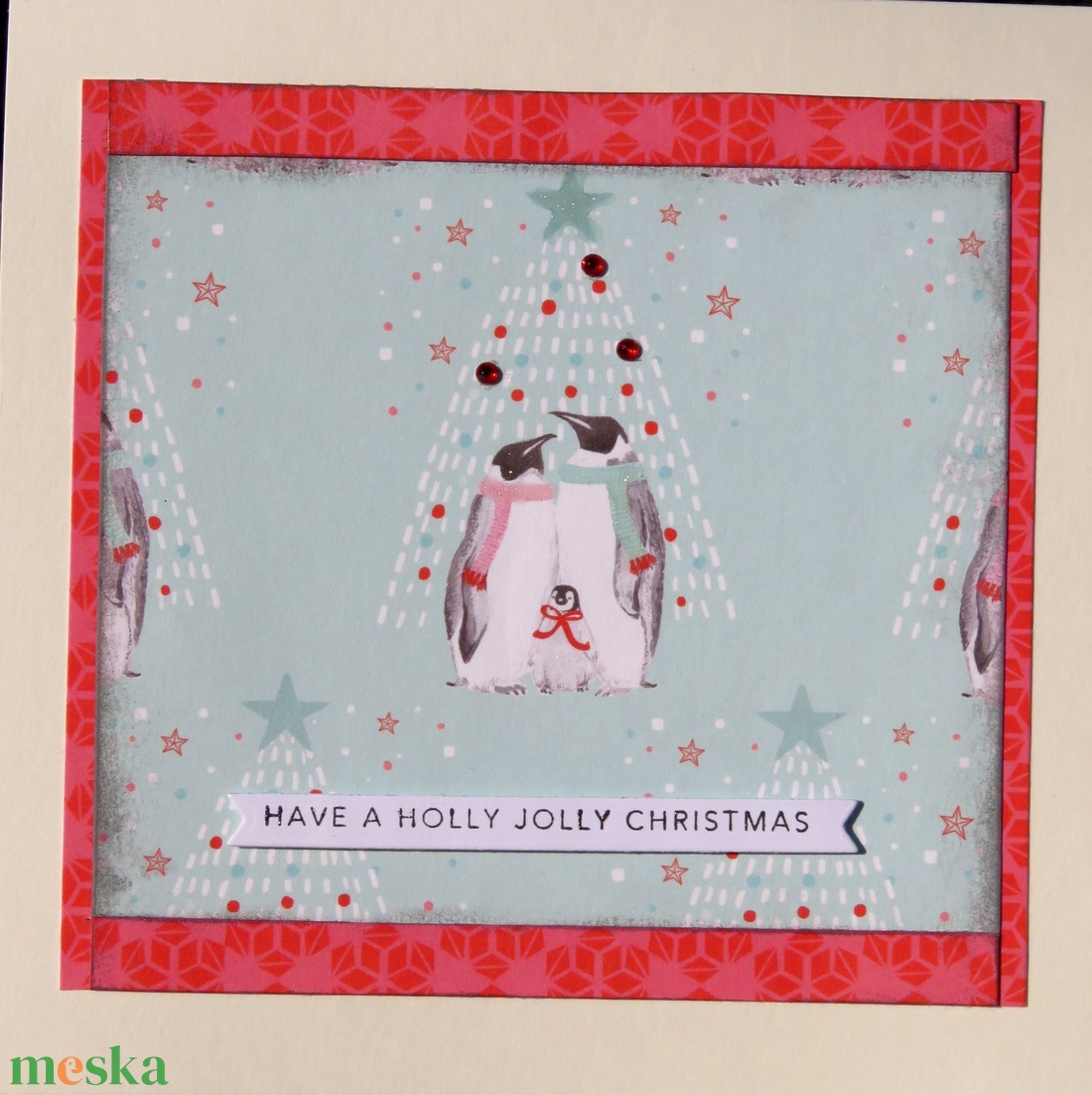 Pingvin család + jegesmedve - 2 db képeslap - karácsony - karácsonyi ajándékozás - karácsonyi képeslap, üdvözlőlap, ajándékkísérő - Meska.hu