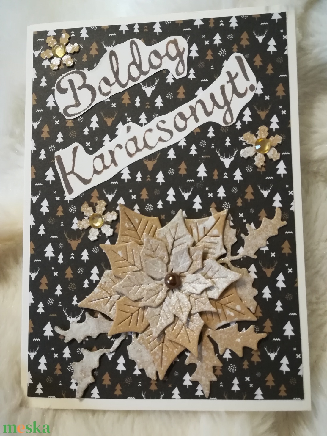 MIKULÁSVIRÁG natúr - 1 db képeslap - karácsony - karácsonyi ajándékozás - karácsonyi képeslap, üdvözlőlap, ajándékkísérő - Meska.hu
