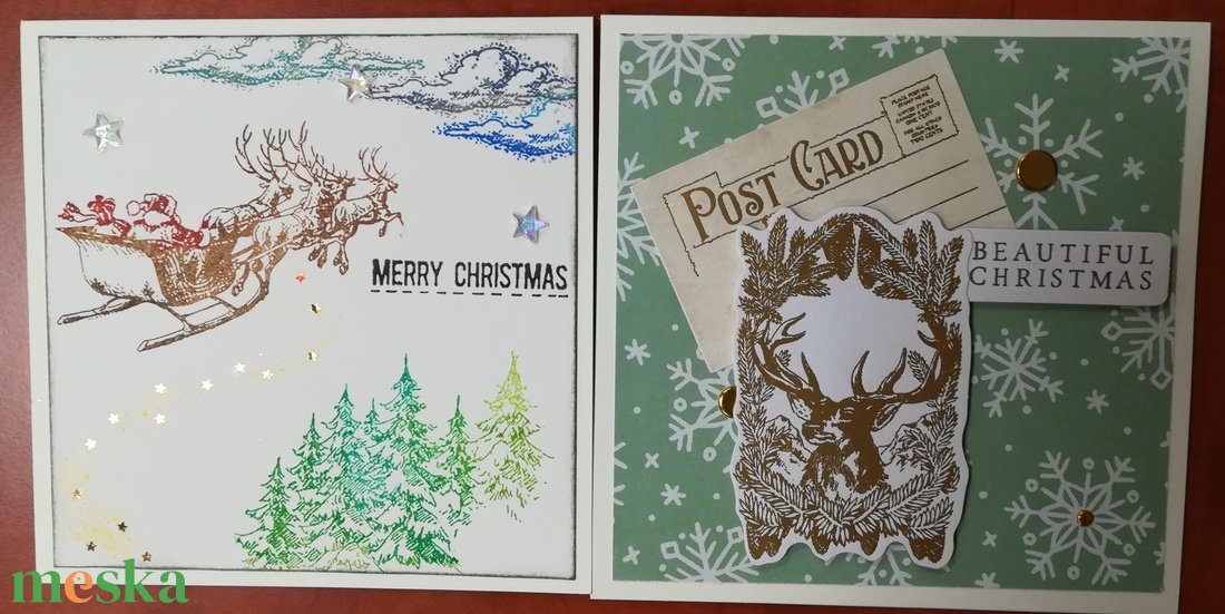 MIKULÁS SZÁN + ARANY SZARVAS - 2 db képeslap - karácsony - karácsonyi ajándékozás - karácsonyi képeslap, üdvözlőlap, ajándékkísérő - Meska.hu
