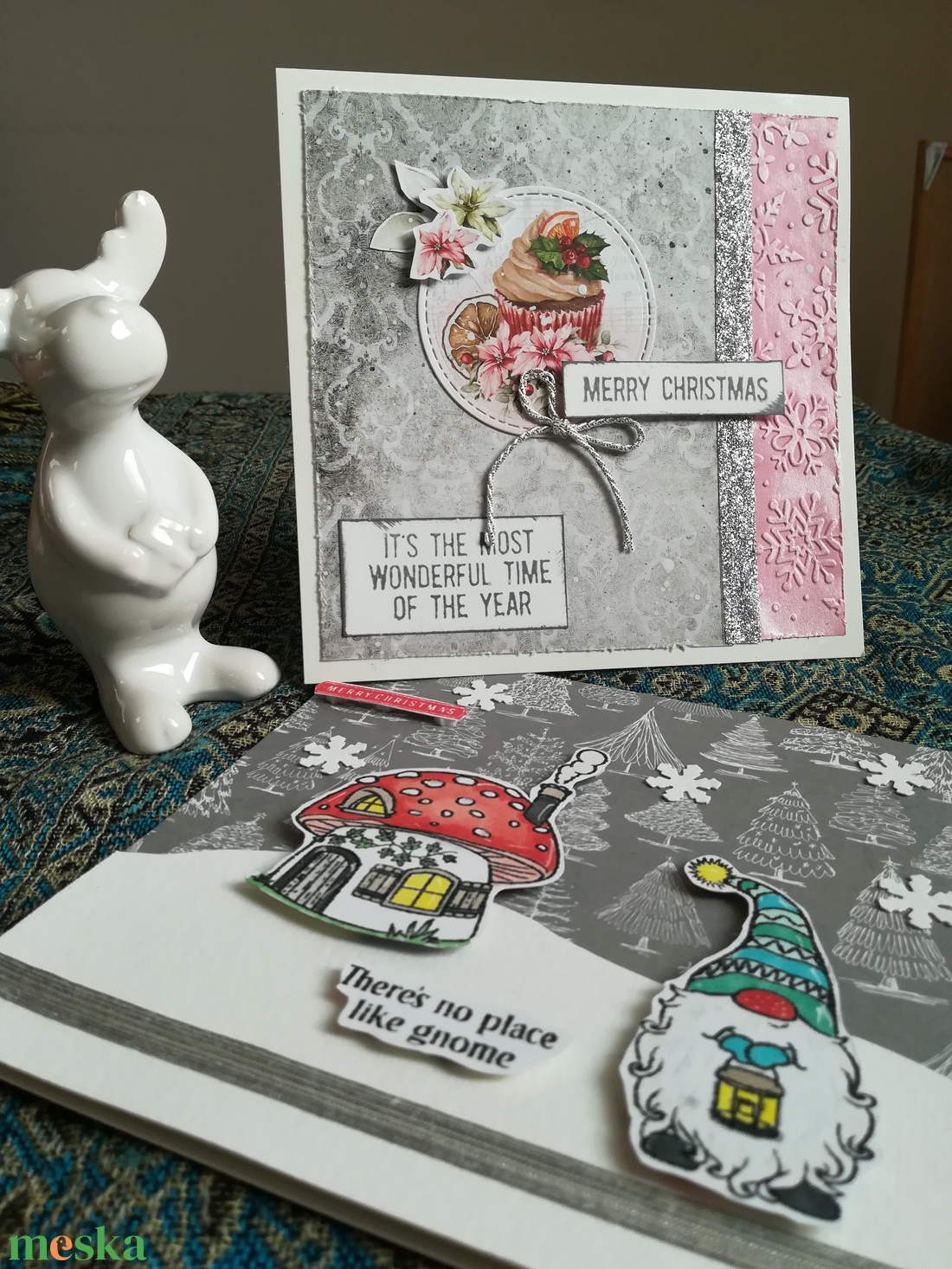 MANÓ GOMBAHÁZZAL + SÜTI - 2 db képeslap - karácsony - karácsonyi ajándékozás - karácsonyi képeslap, üdvözlőlap, ajándékkísérő - Meska.hu