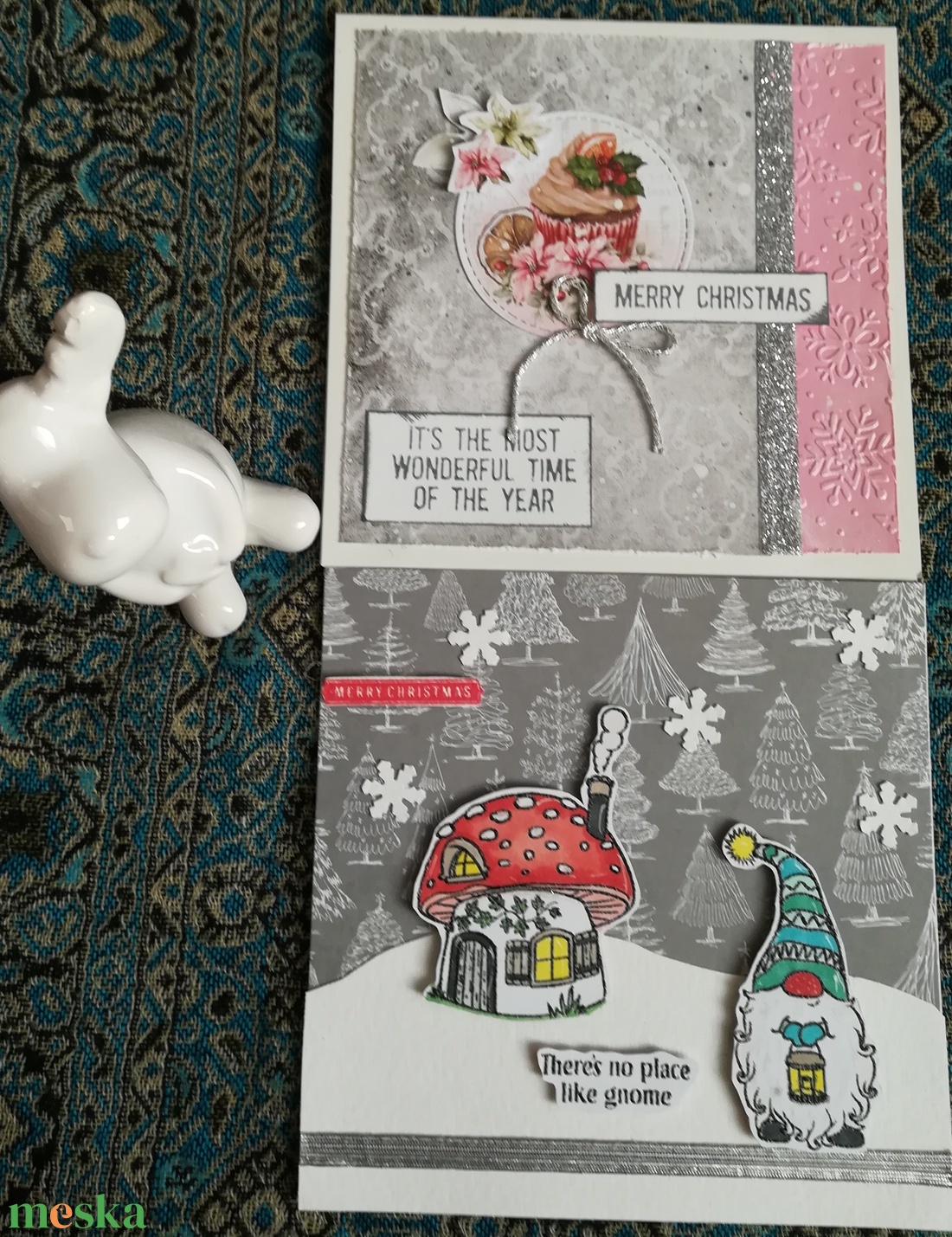 MANÓ GOMBAHÁZZAL + SÜTI - 2 db képeslap - karácsony - karácsonyi ajándékozás - karácsonyi képeslap, üdvözlőlap, ajándékkísérő - Meska.hu