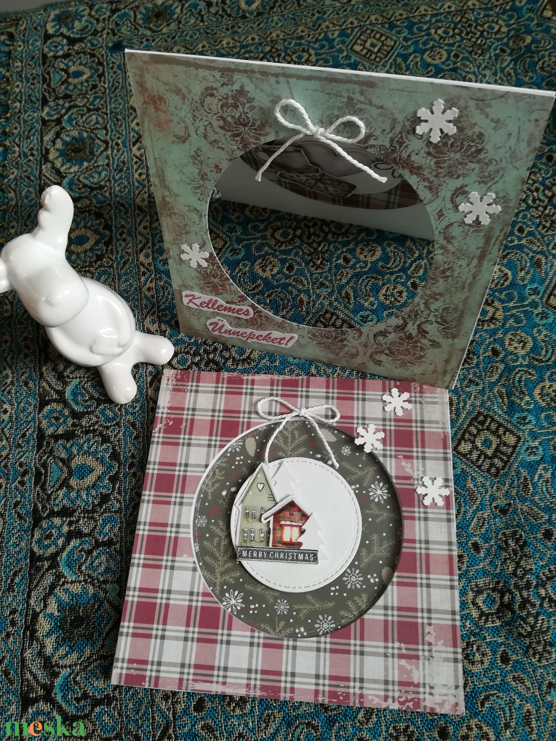 KOCKÁS PAPÍROS képeslapok, 2 DB - karácsony - karácsonyi ajándékozás - karácsonyi képeslap, üdvözlőlap, ajándékkísérő - Meska.hu