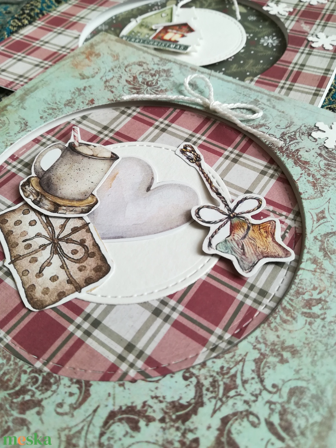 KOCKÁS PAPÍROS képeslapok, 2 DB - karácsony - karácsonyi ajándékozás - karácsonyi képeslap, üdvözlőlap, ajándékkísérő - Meska.hu